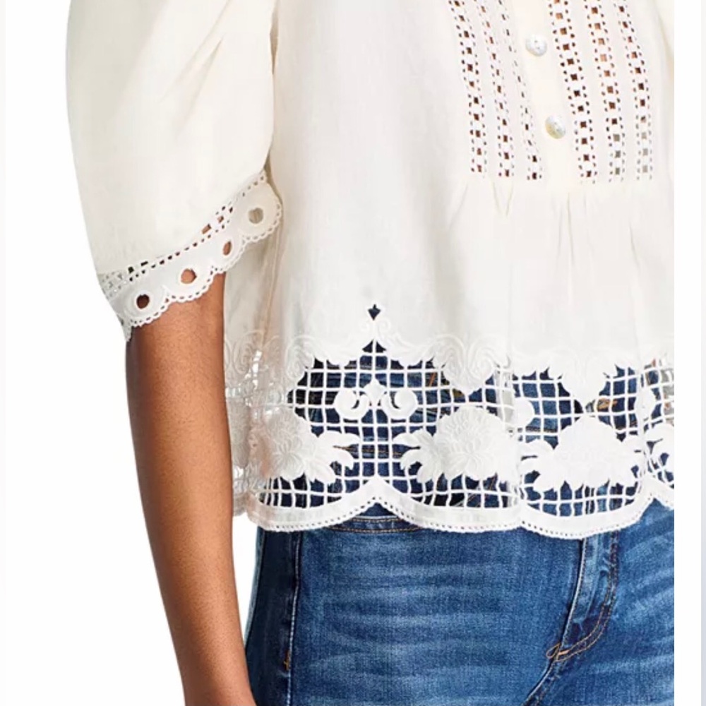 FARM Rio Romantic Richelieu Puffed Sleeve Blouse - Picture 4 of 16